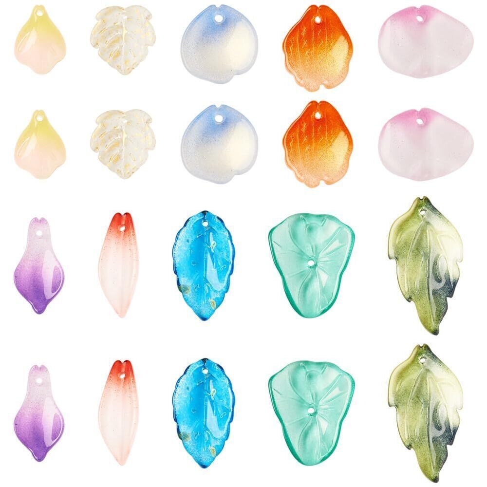 1270 100Pcs Transparent Leaf Glass Charms Colorful Leaf Glass Pendants Tree